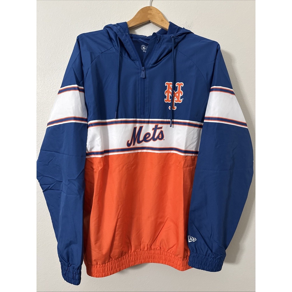 New Era MLB New York Mets Windbreaker Half Zip Pullover Jacket Blue Orange XL